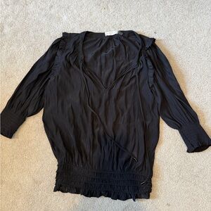 Ramy Brook Black V-Neck Ruffle Tie Blouse